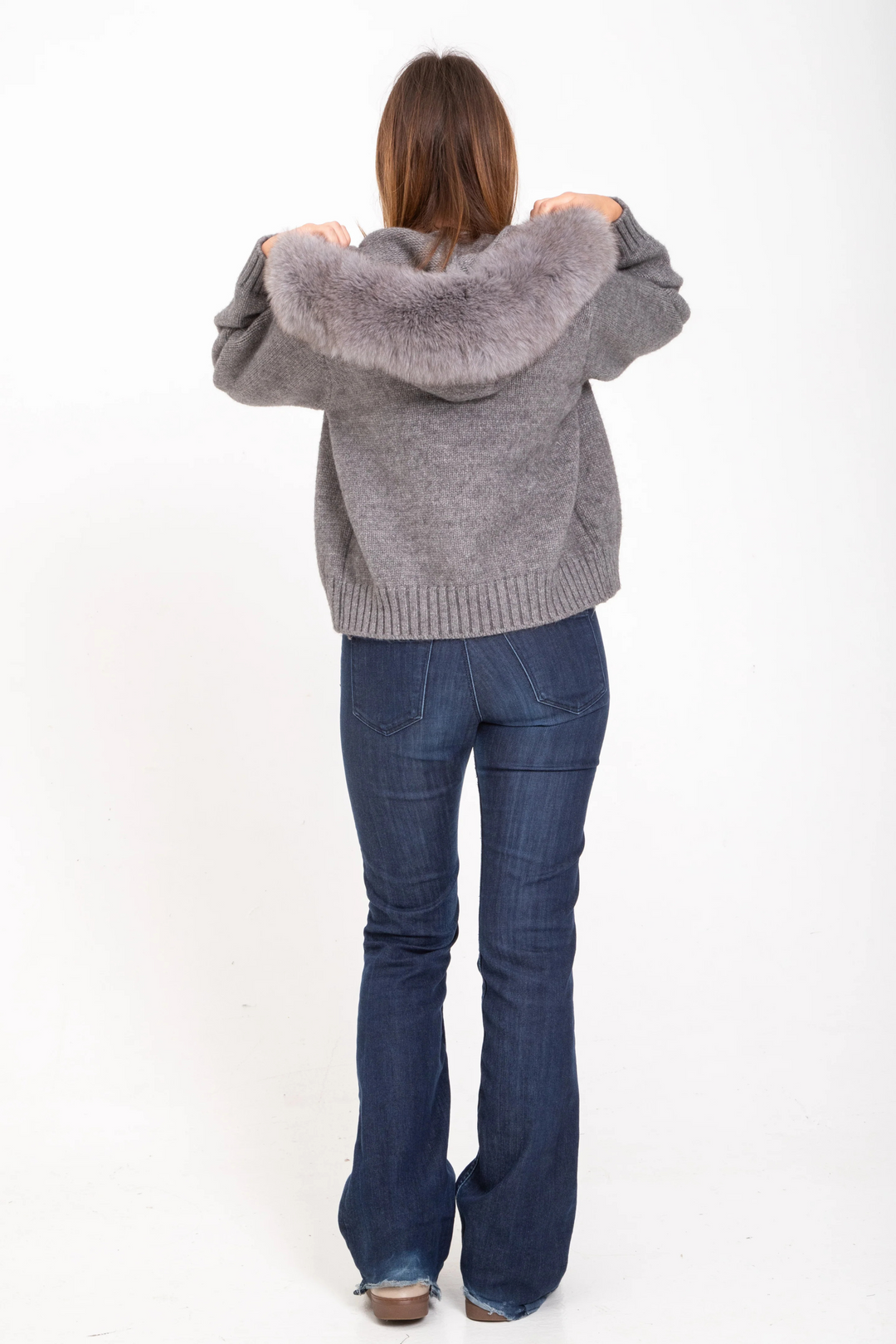 Sophia™ Cozy Knitted Jacket with Faux Fur Hood