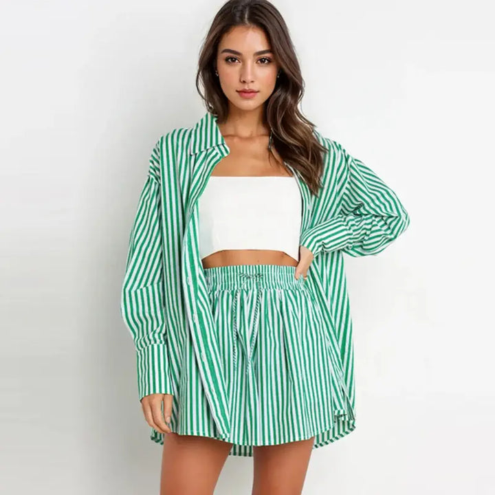TIFY™ – Striped Collared Shirt & Wide-Leg Shorts Set